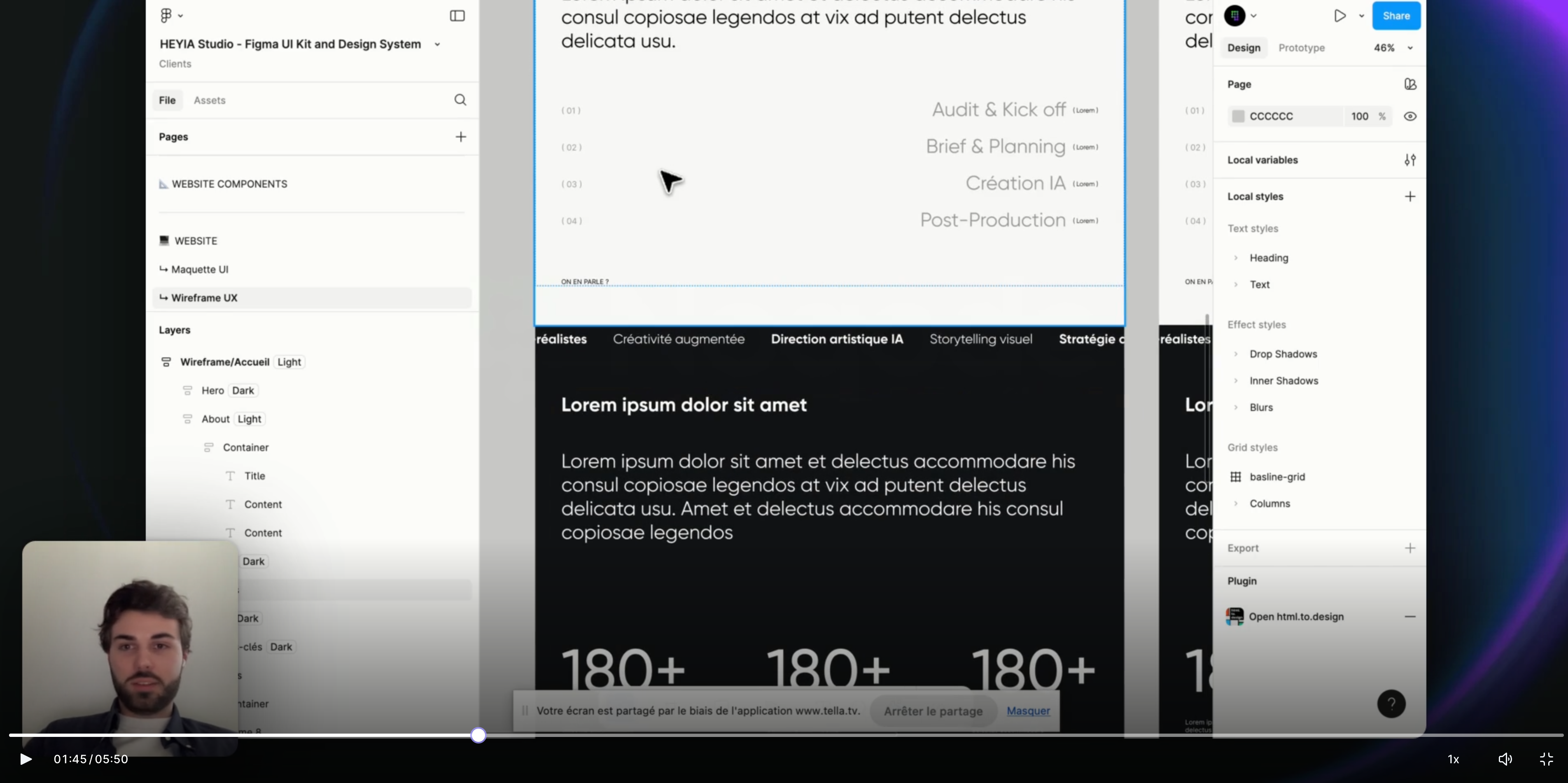 Amaury, CEO de Noqode, enregistre un retour vidéo sur l’avancée d’une maquette Figma via Tella