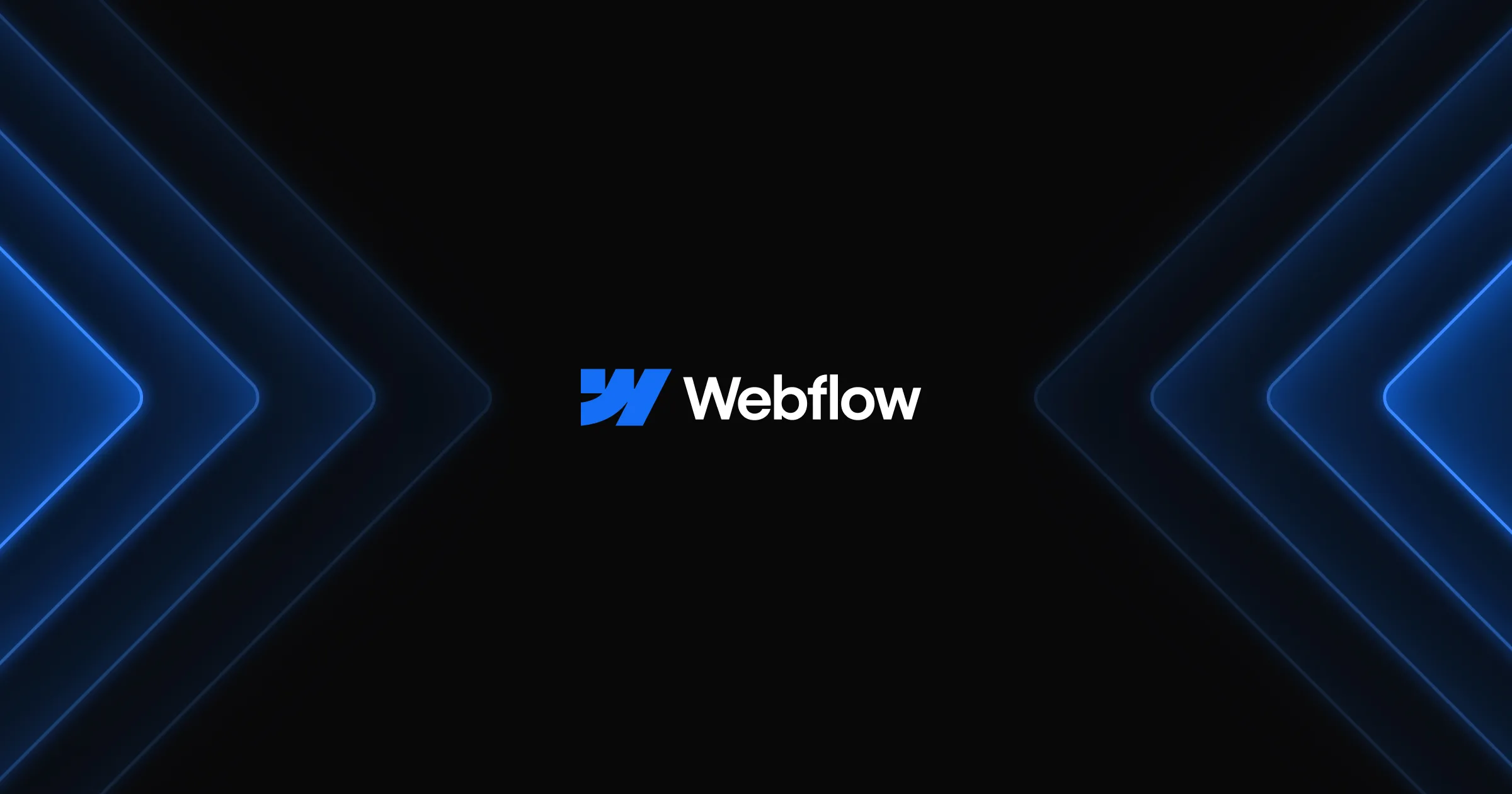 Logo Webflow sur fond bleu avec motifs géométriques