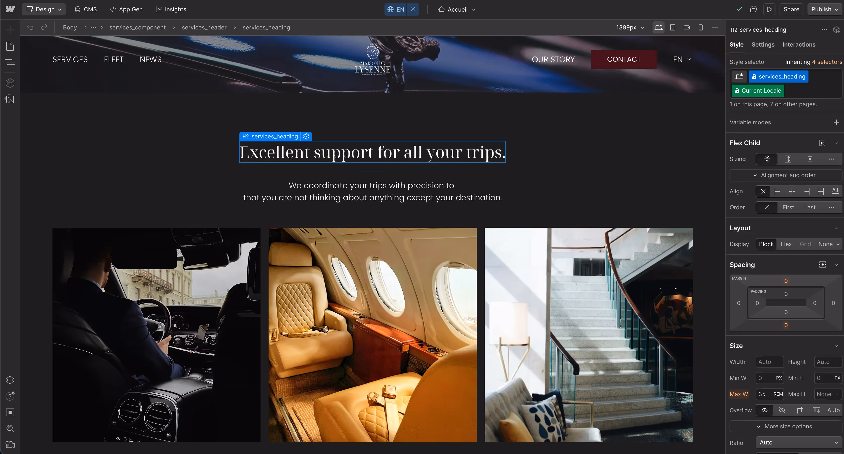 Site Maison de Lysenne version anglaise navigation bilingue