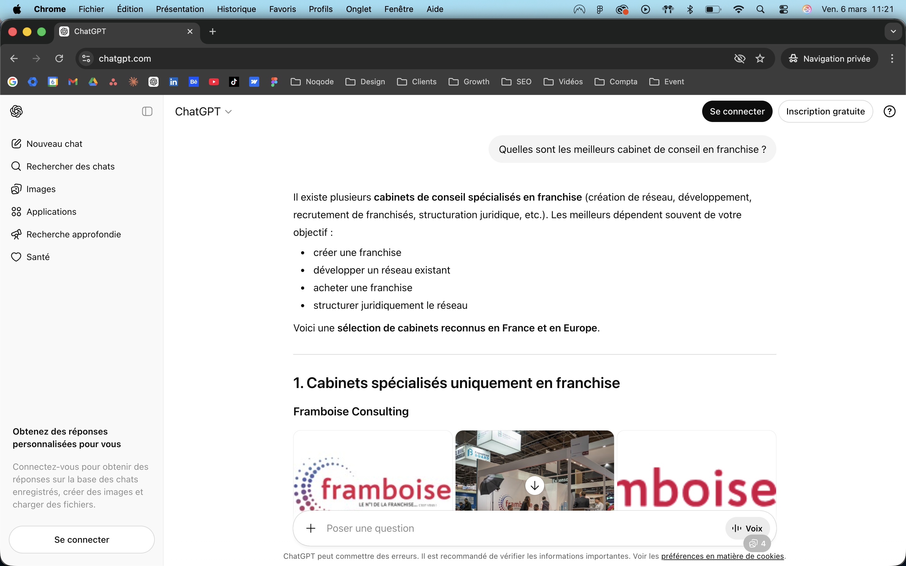 ChatGPT cite Framboise Consulting premier résultat cabinet conseil franchise France