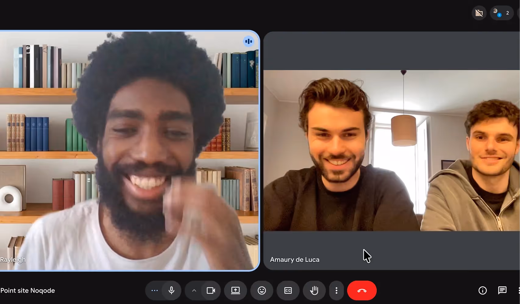 Équipe Noqode en visioconférence — Rayane, Amaury de Luca et Anthony lors d'un point projet client