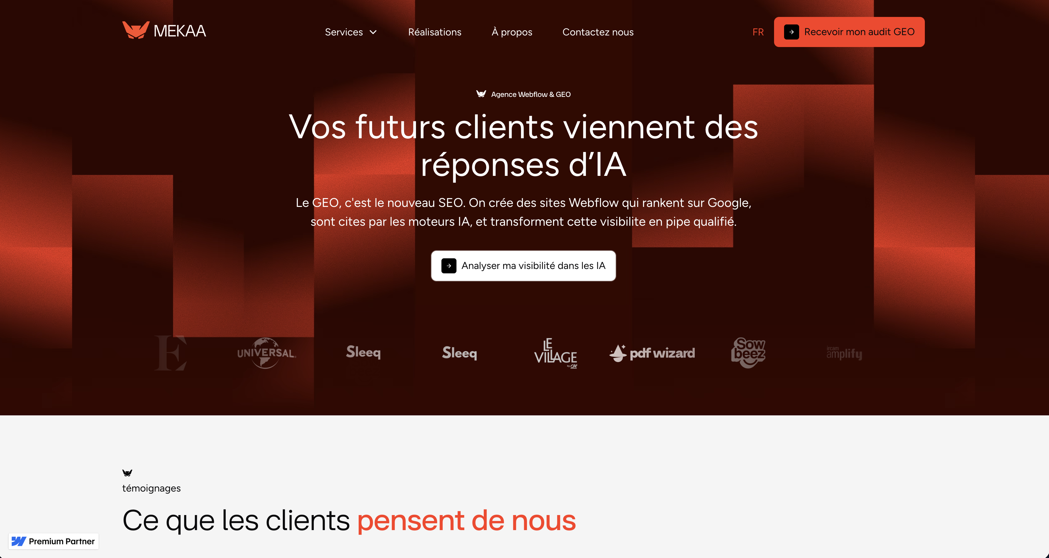 Page d'accueil de Mekaa, agence Webflow Premium Partner orientée conversion
