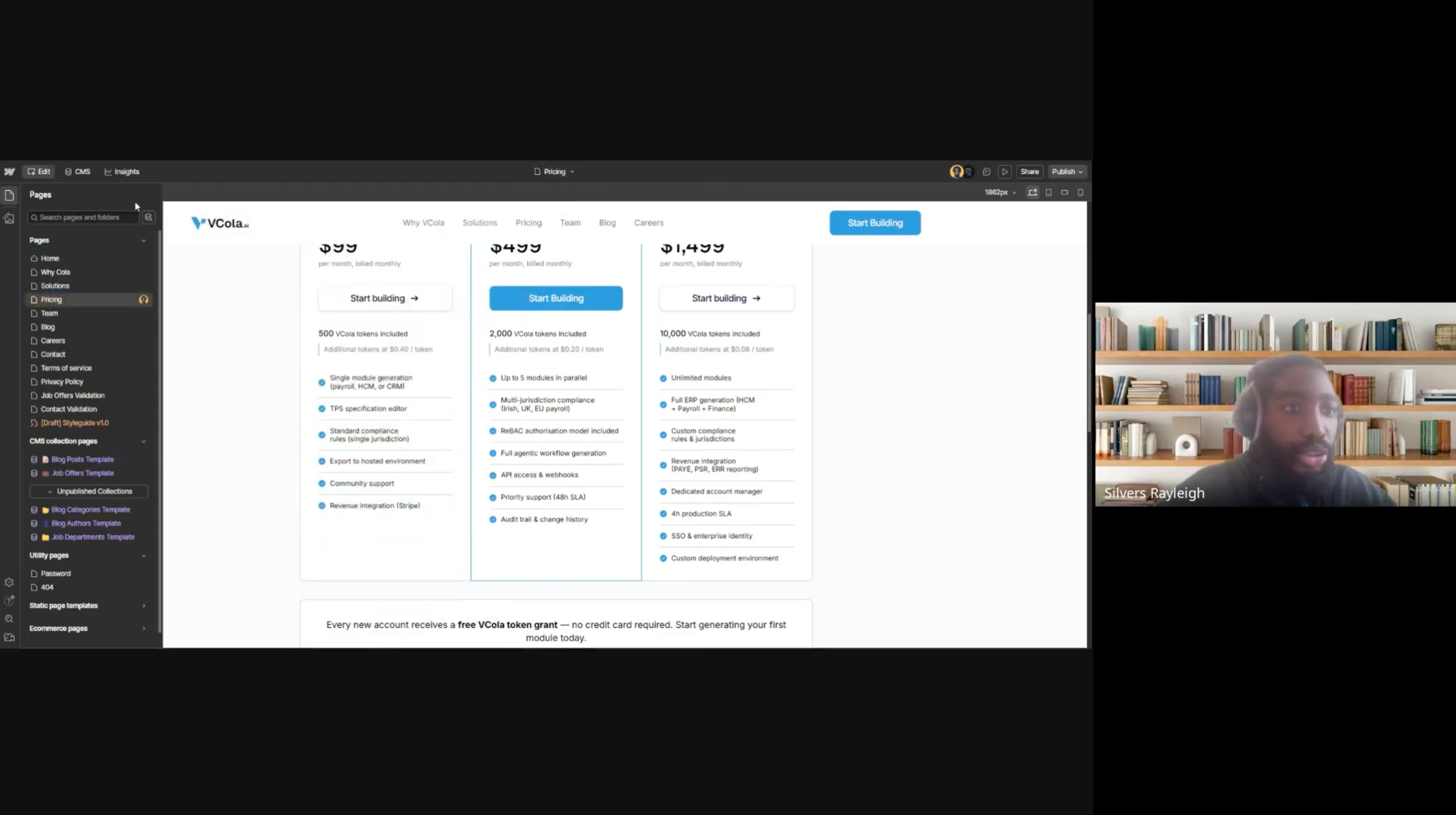 Webflow CMS training delivered by Noqode to the VCola team, alongside the Website Management Guide