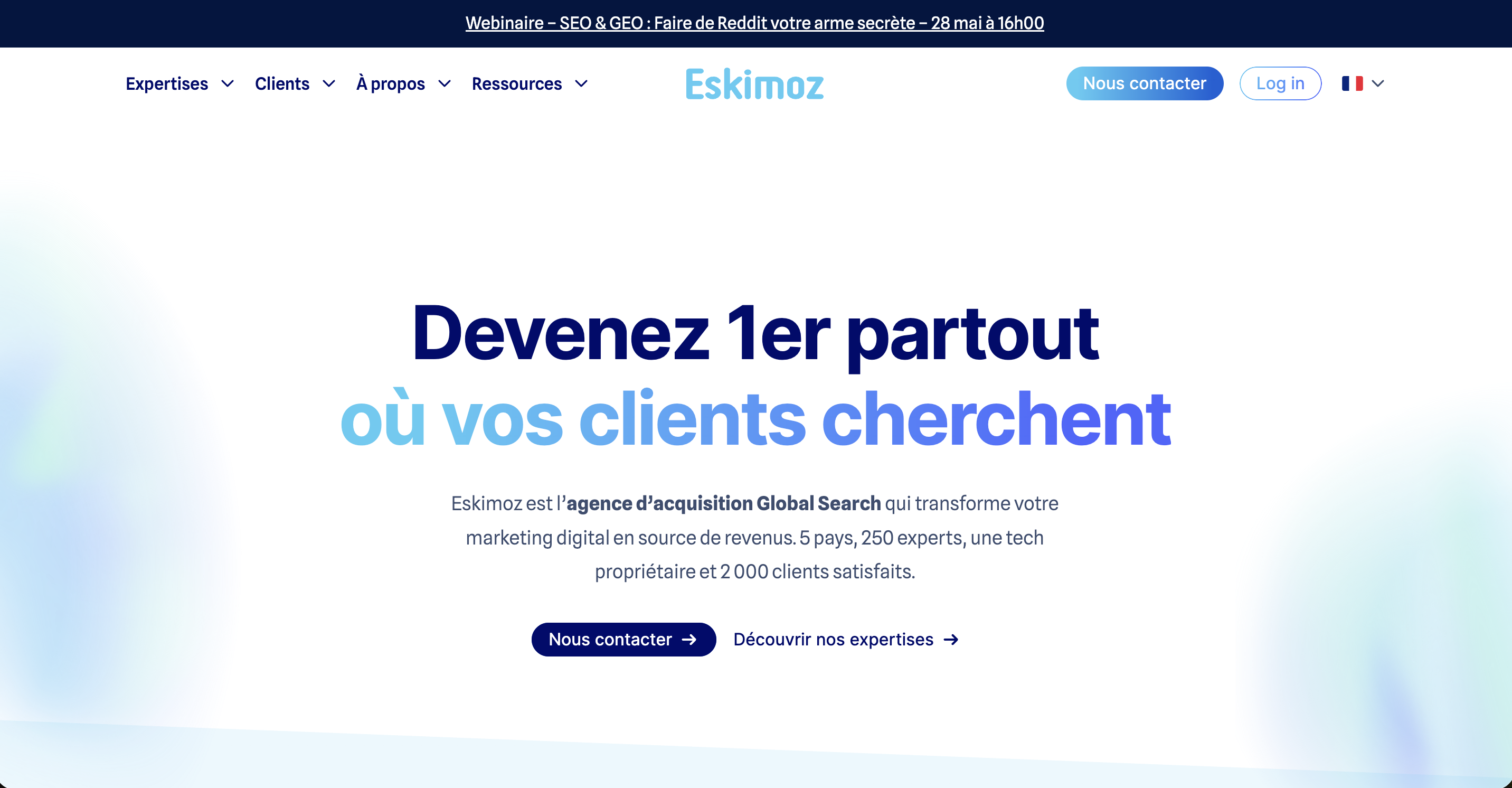 Eskimoz homepage, global search acquisition agency