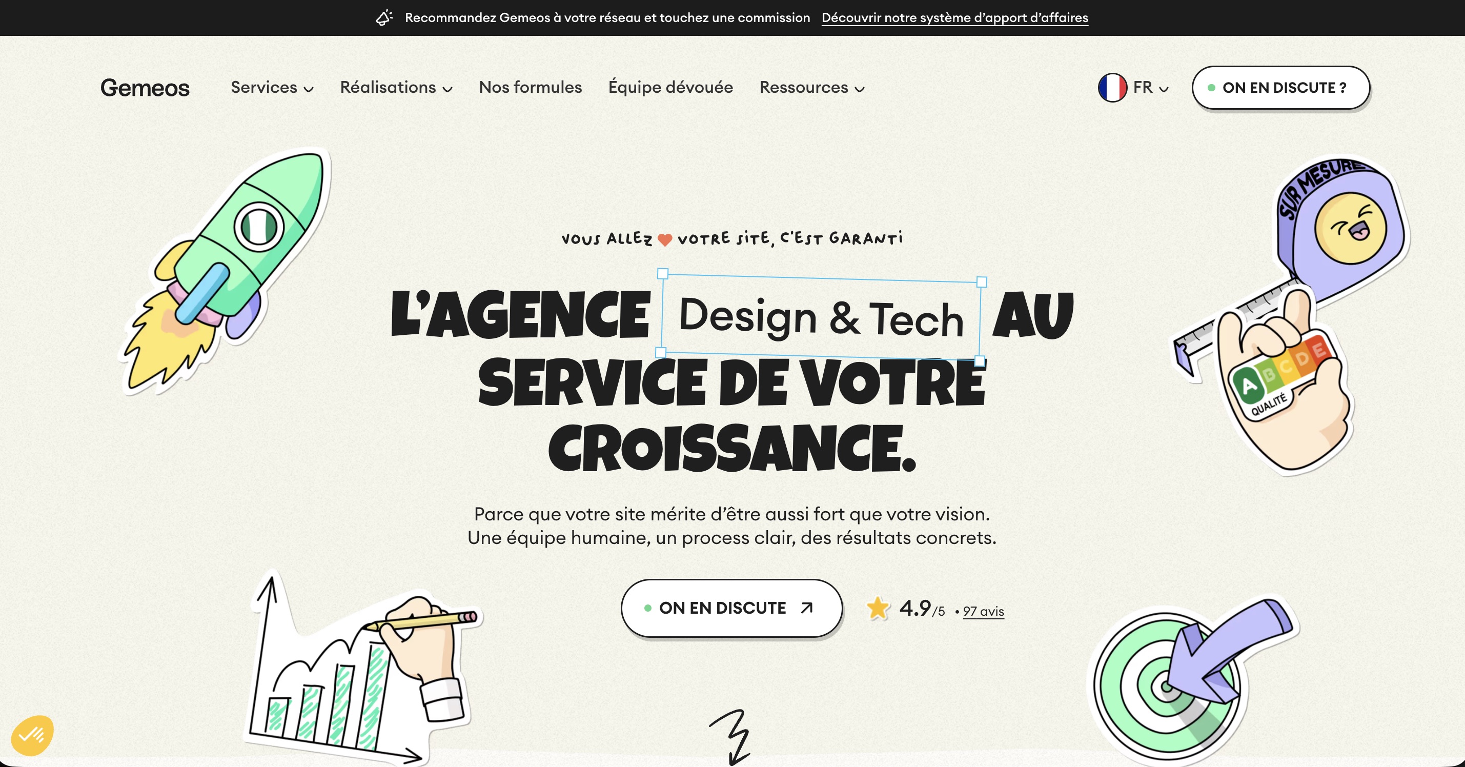 Page d'accueil de Gemeos, agence Webflow pour startups et scale-ups