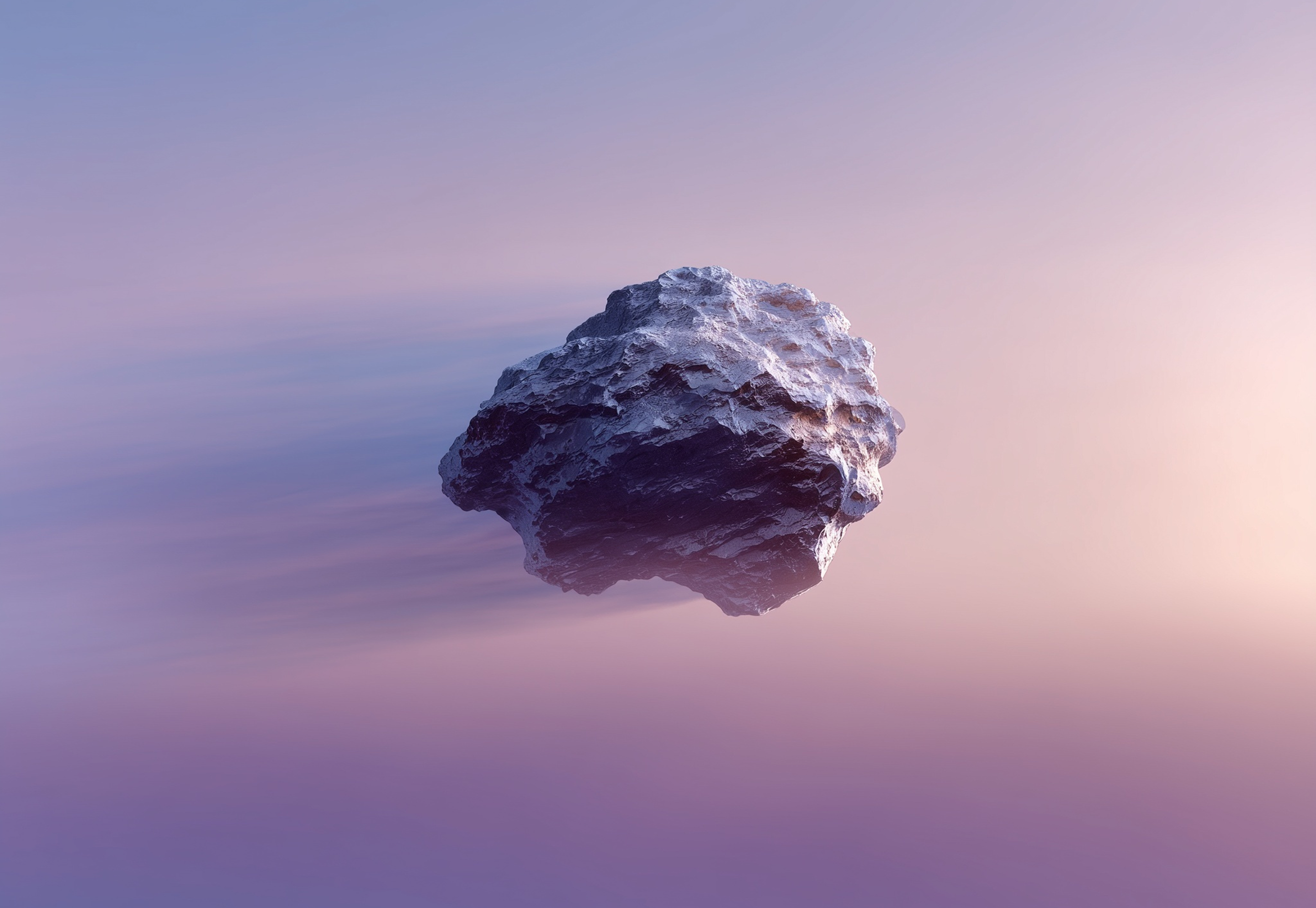 Meteoria brand visual: a meteorite floating against a pastel sky