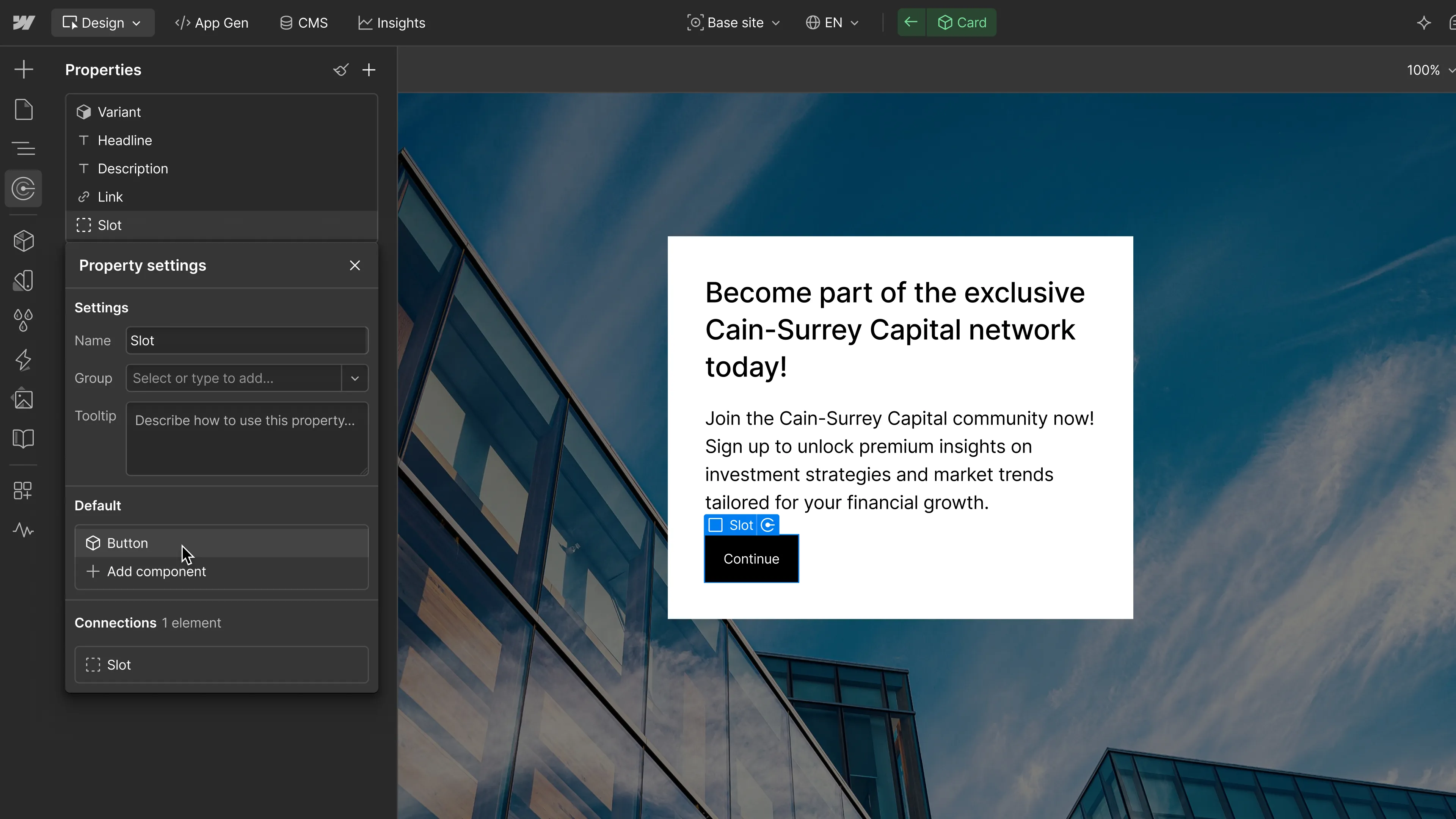 Composants par défaut pour les slots Webflow