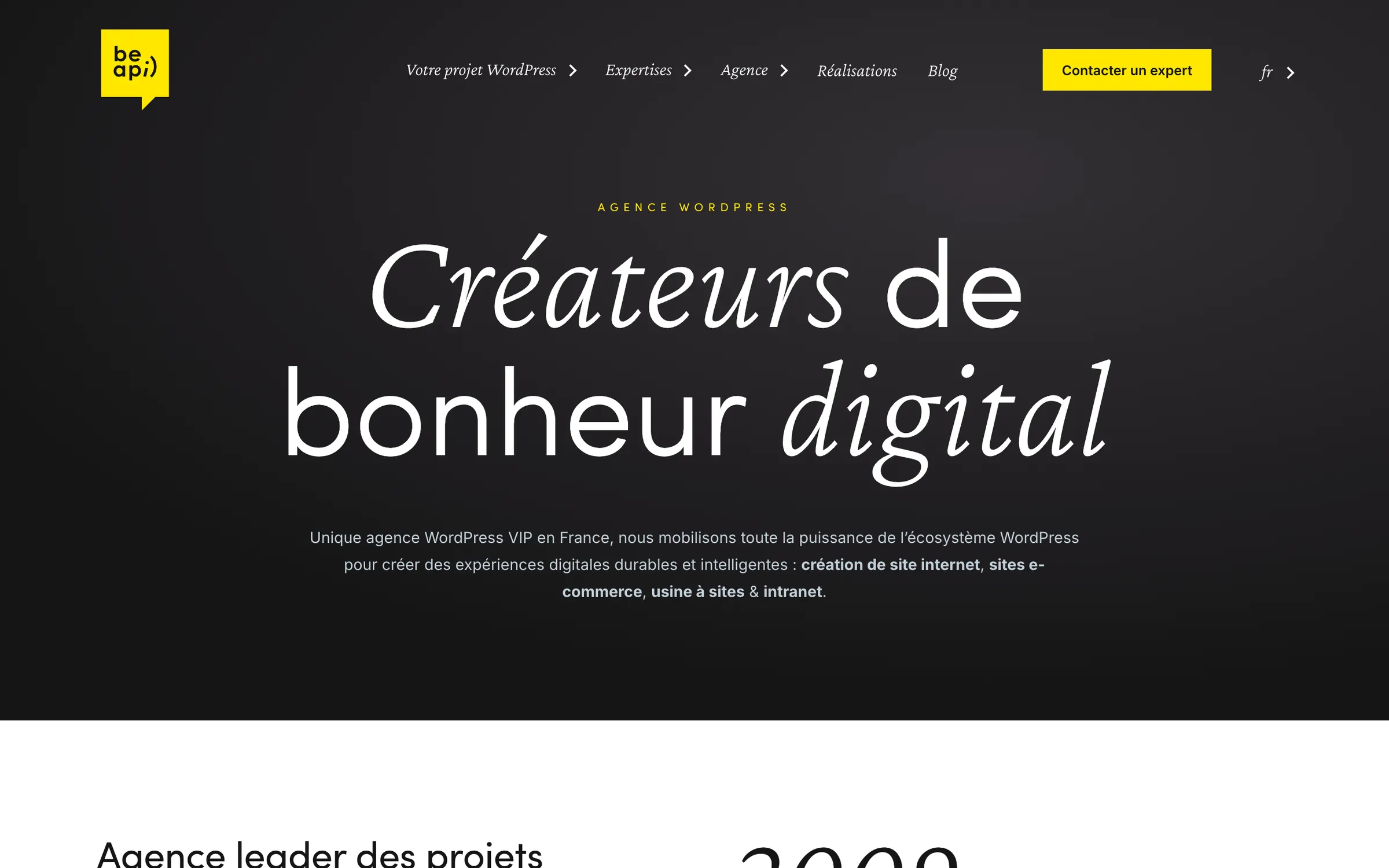 Be API homepage, WordPress agency in Paris