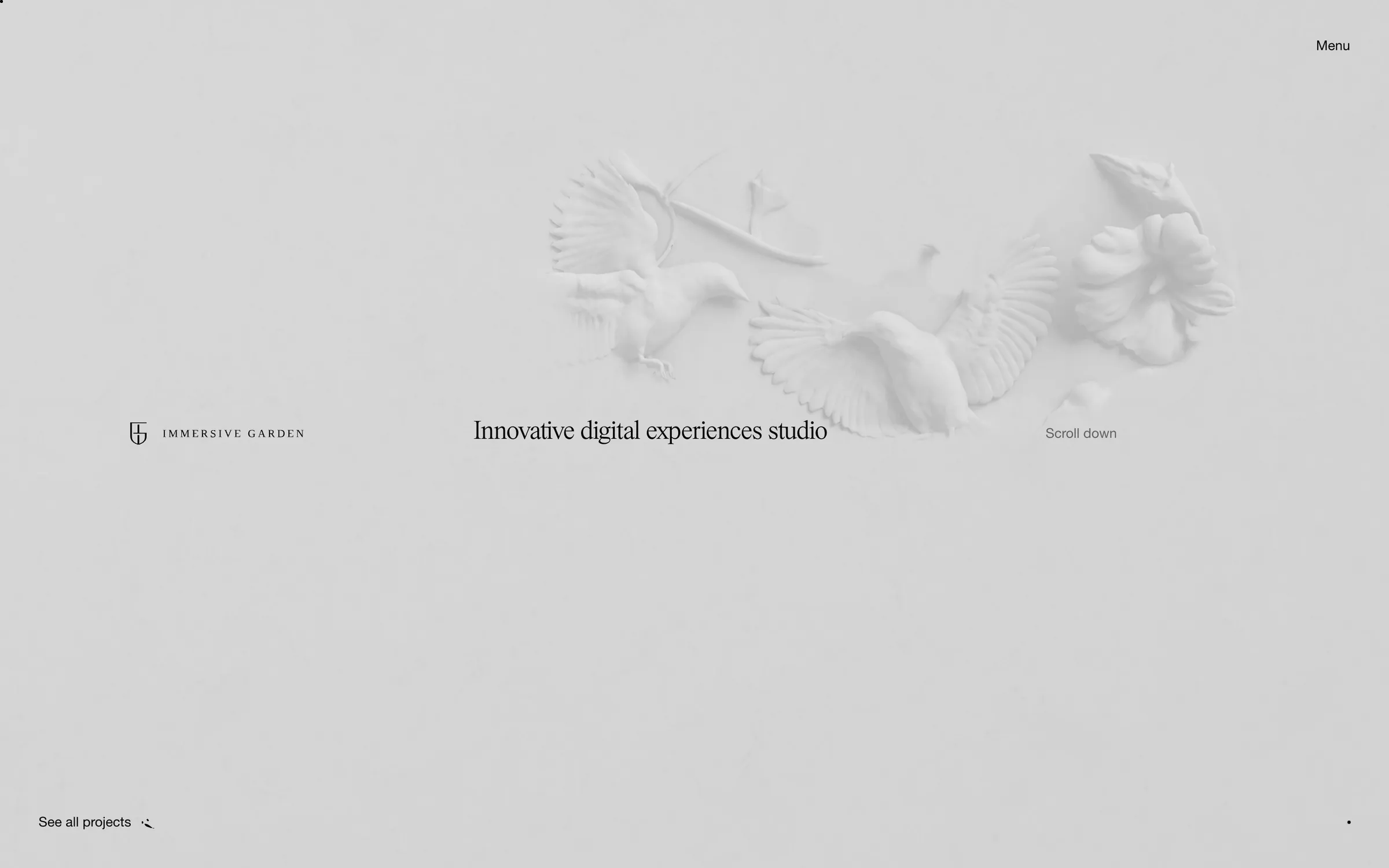 Immersive Garden homepage, Paris studio for 3D web experiences