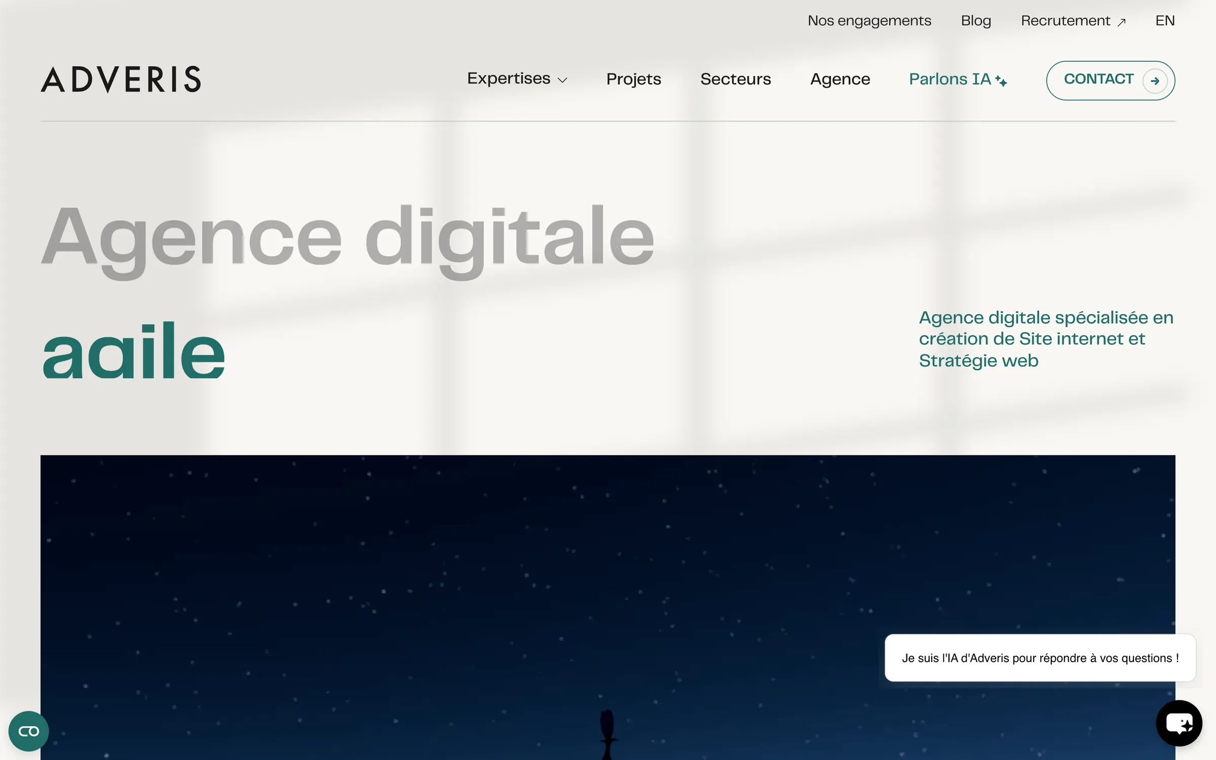 Adveris homepage, Paris digital agency specialized in corporate websites