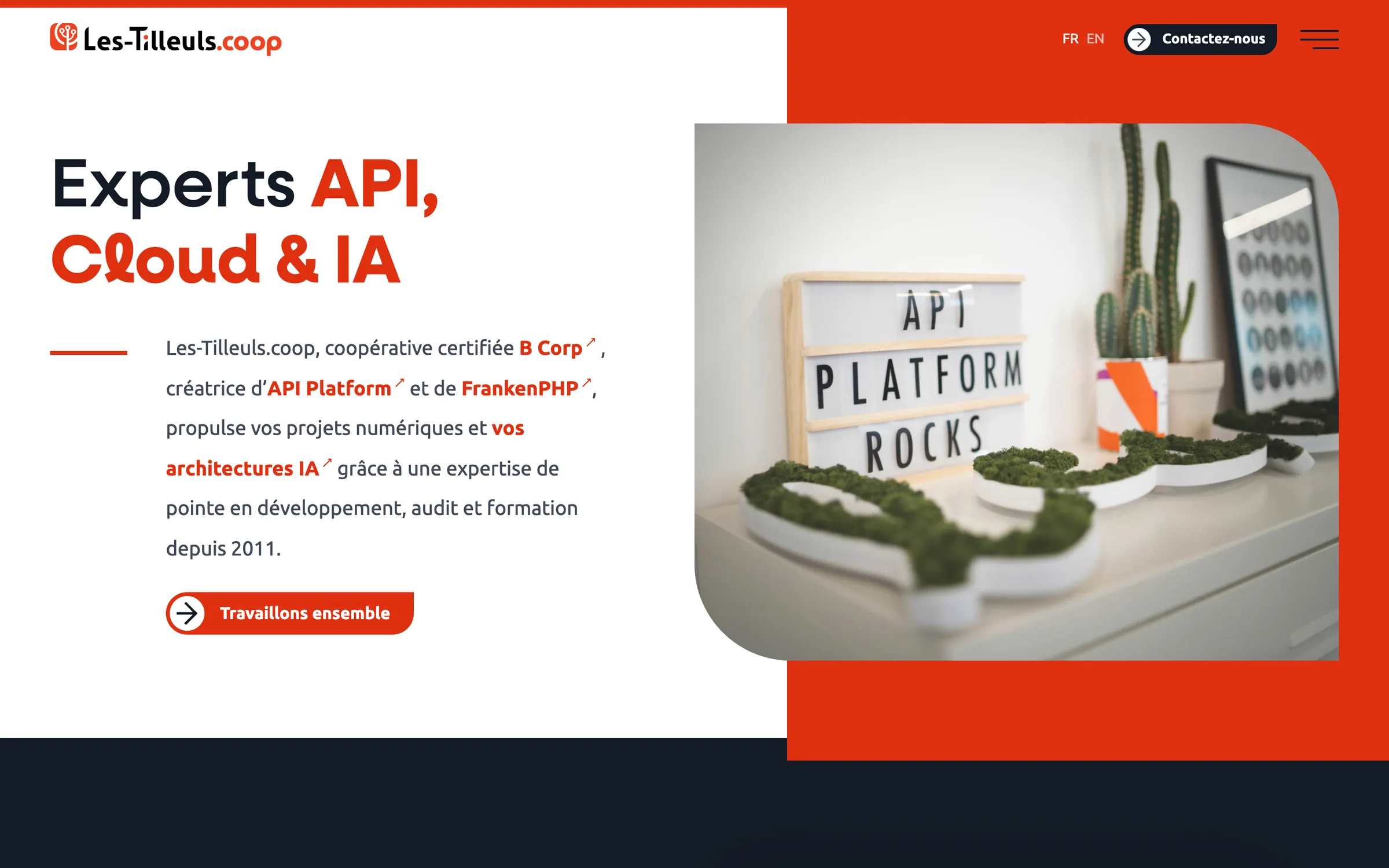 Les-Tilleuls.coop homepage, custom web development cooperative in Lille