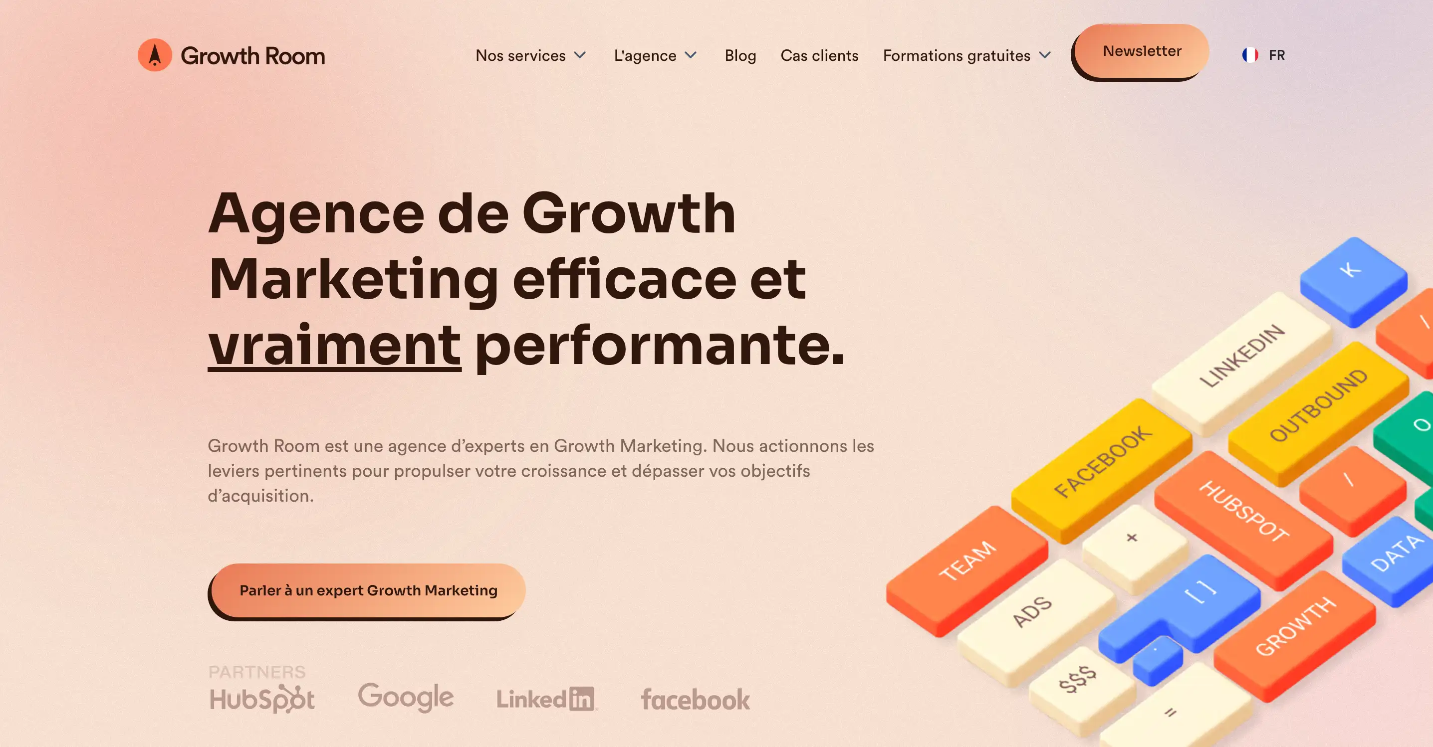Growth Room homepage, growth marketing agency in Paris