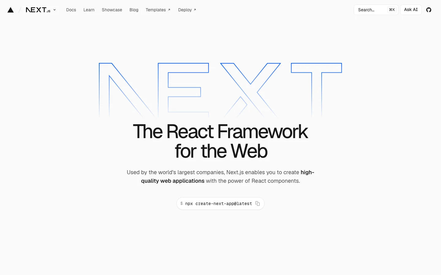 Page d'accueil de Next.js, le framework React pour le web développé par Vercel