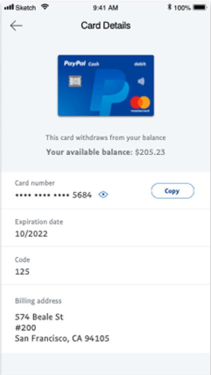 First iteration — Card Details with Copy button