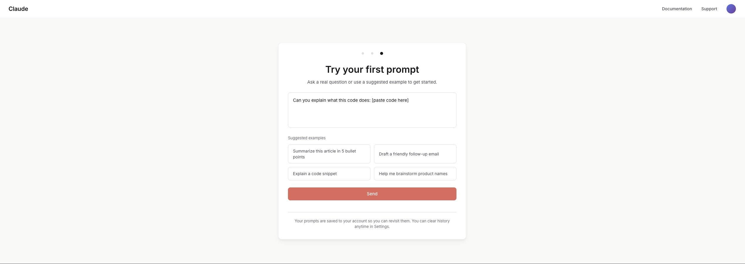 Onboarding screen 3 — First prompt