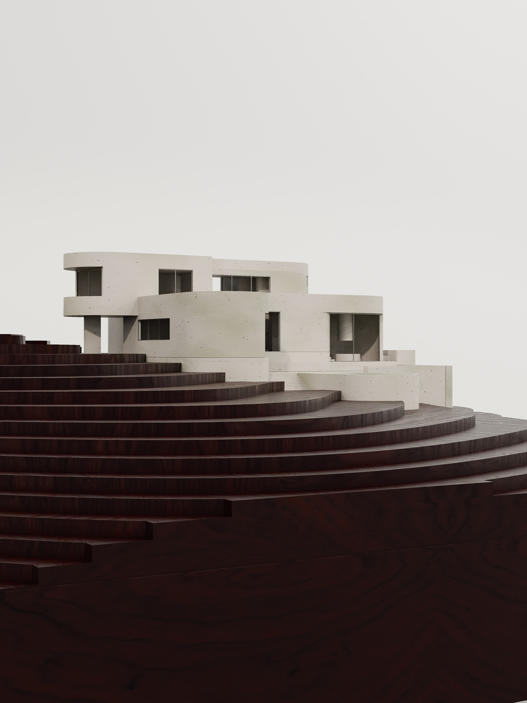 Close-up of the 1:8 physical model highlighting curved concrete forms and pool terrace.