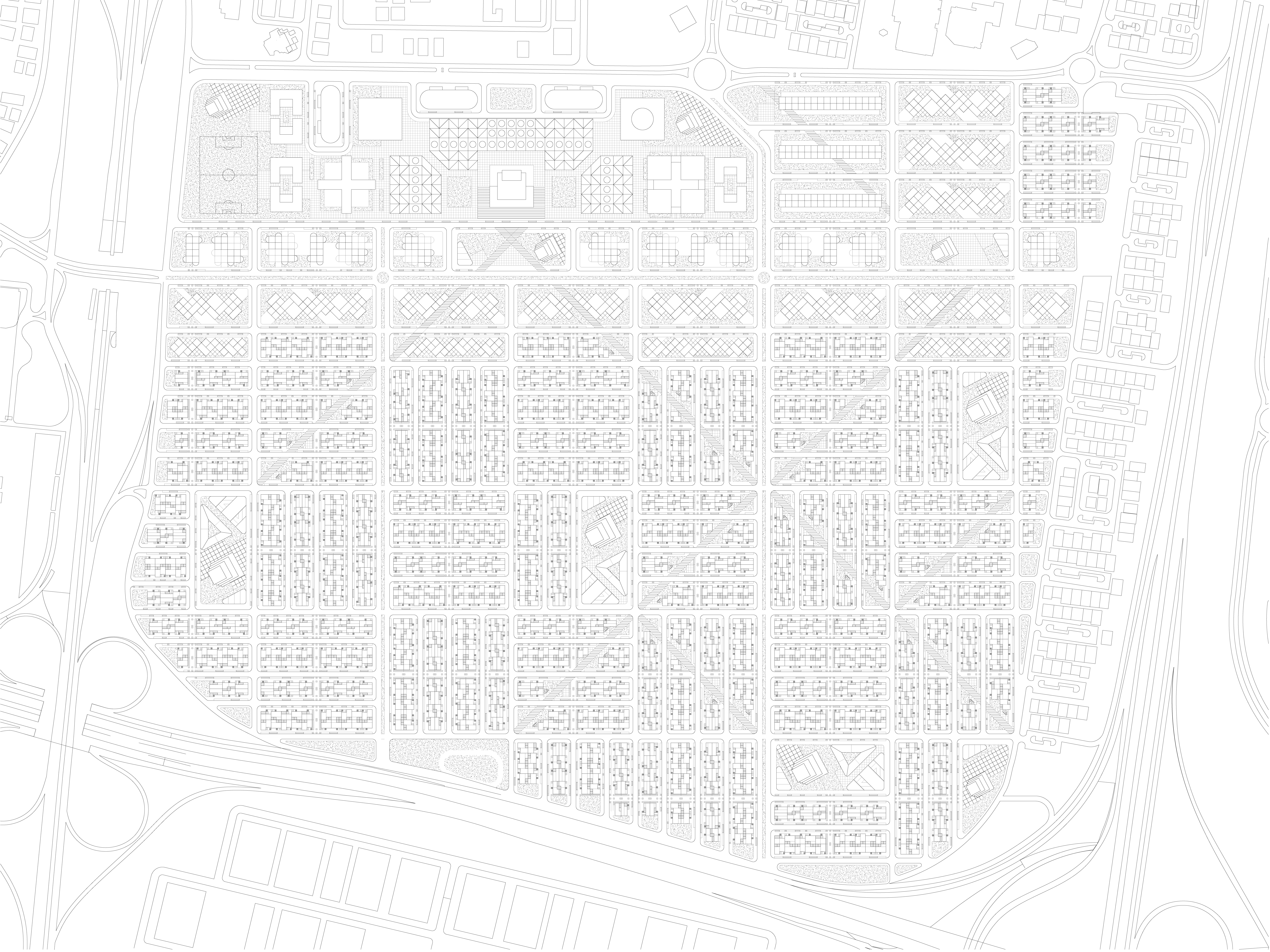 urban site plan establishing neighbourhood blocks, civic anchors, and pedestrian structure in micro city, kuwait city