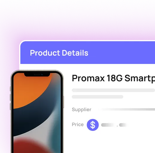 Promax 18G Smartphone product details page with orange and blue design display