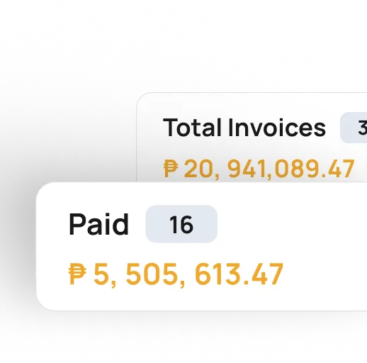 Total invoices of 20.9 million pesos, with 16 paid invoices totaling 5.5 million pesos.
