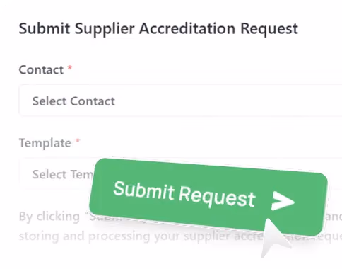 Supplier accreditation request form with contact and template dropdown fields