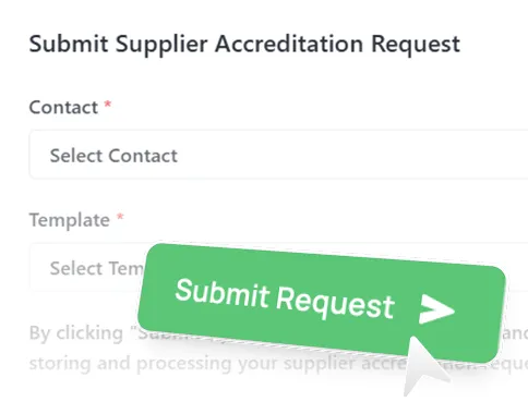 Supplier accreditation request form with contact and template dropdown fields