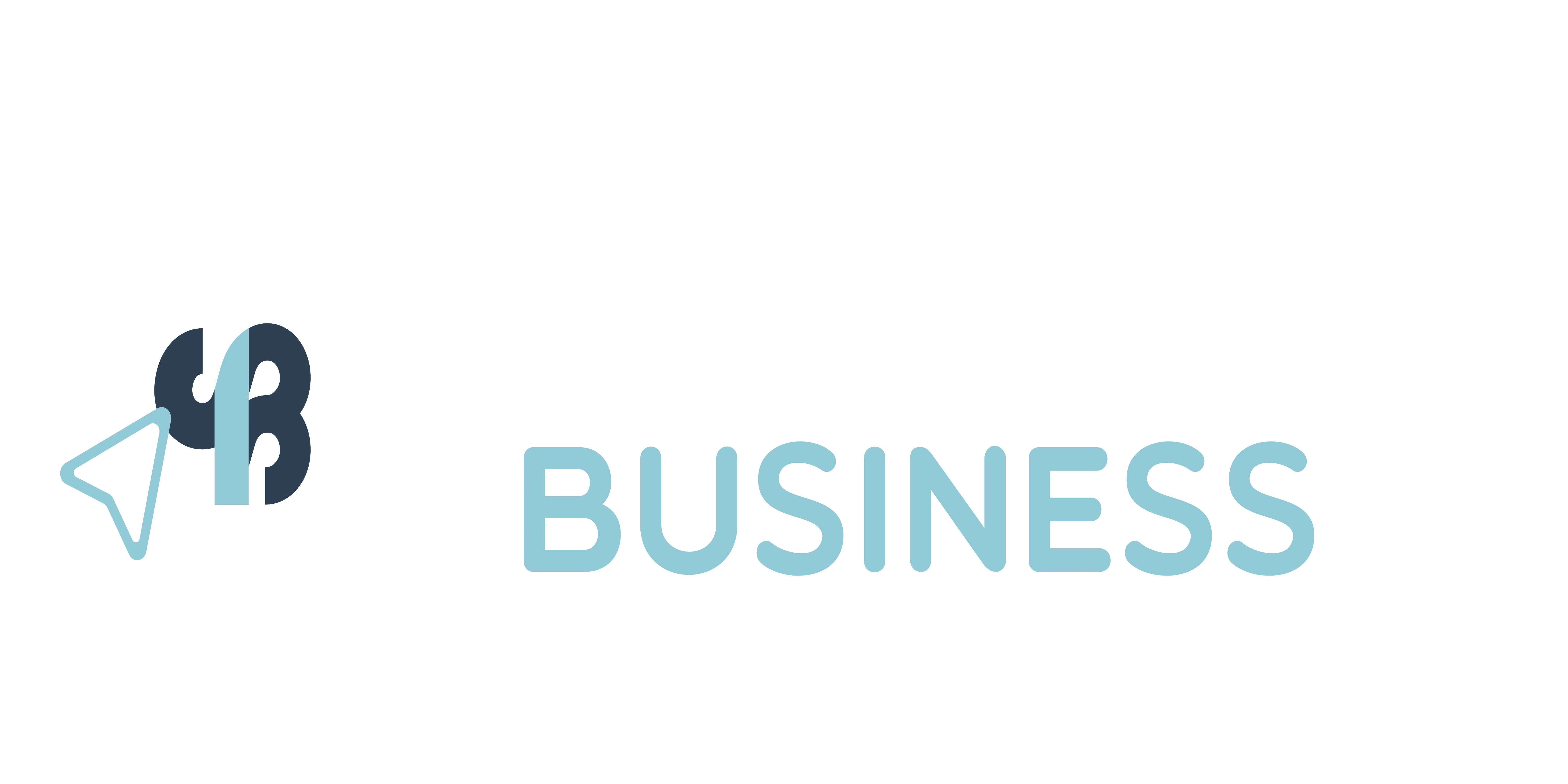 Airplane and lightbulb icon with blue "BUSINESS" text logo