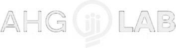 AHG LAB logo with circular design and light gray coloring
