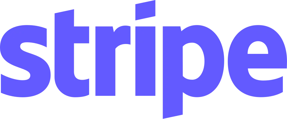 Blue text logo spelling "Stripe" with tilted decorative elements above