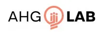 AHG LAB logo with orange speech bubble containing vertical lines design