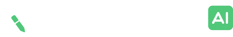 Green pen icon and AI logo symbol on white background