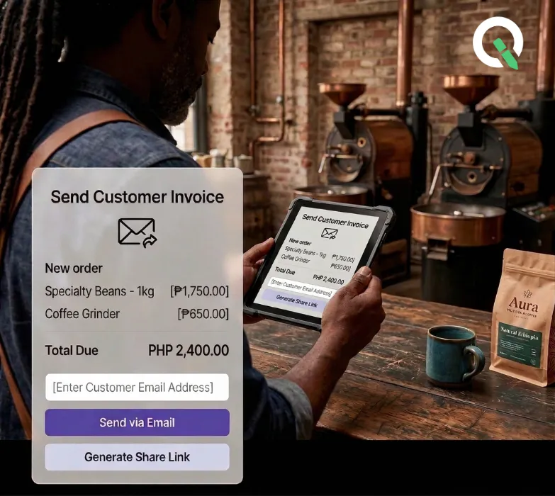 Man invoicing and collecting payments.