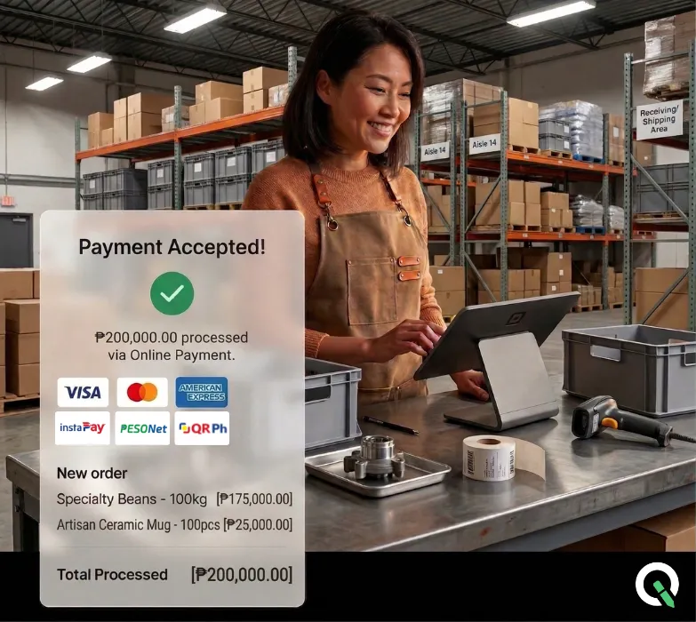 Woman accepting payments in a cafe.