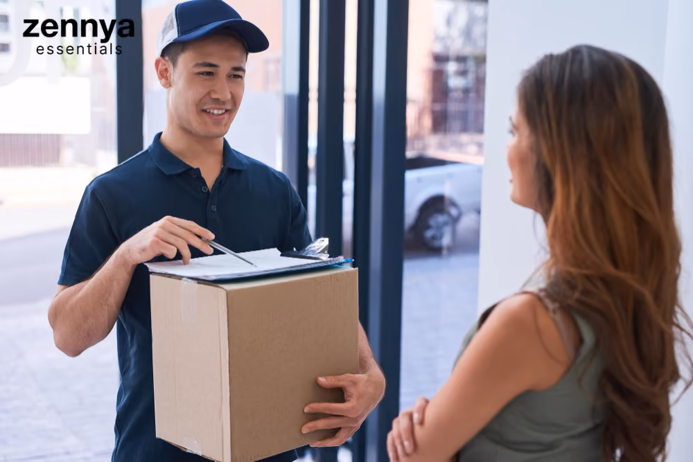 Man delivering zennya essentials item