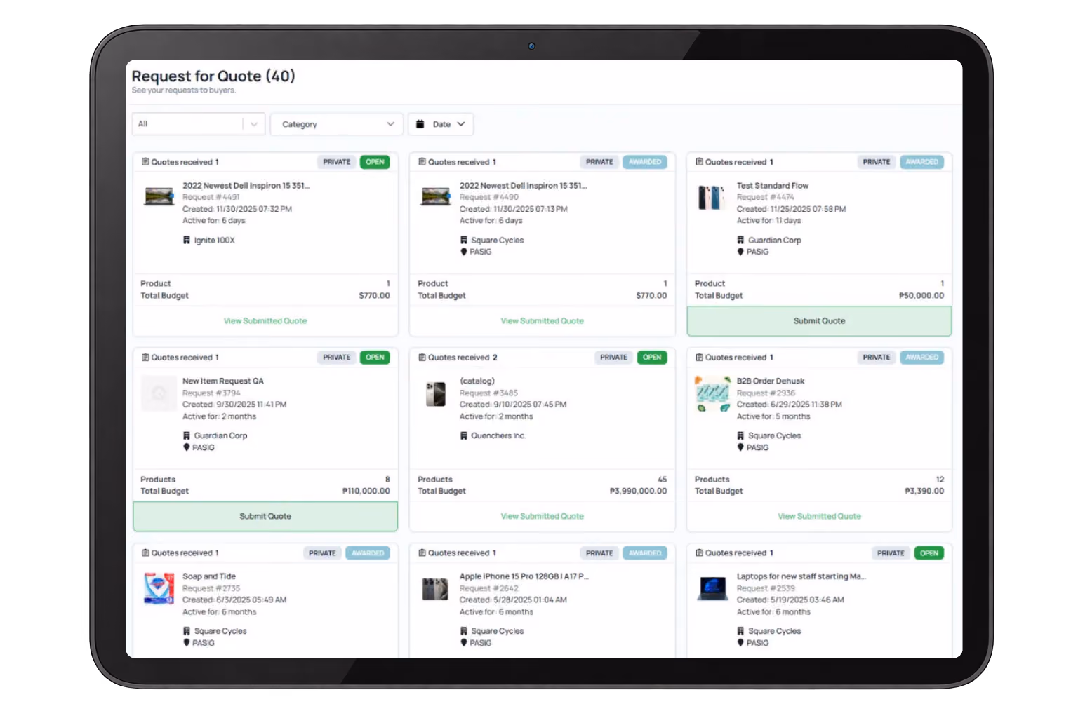 Quotable AI order dashboard displayed on a tablet