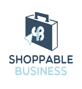 Shoppable Business logo featuring briefcase with dollar sign and text