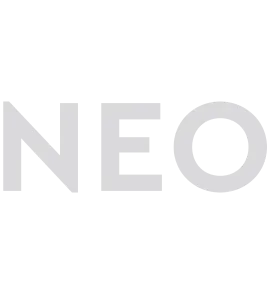 NEO logo in light gray letters on white background