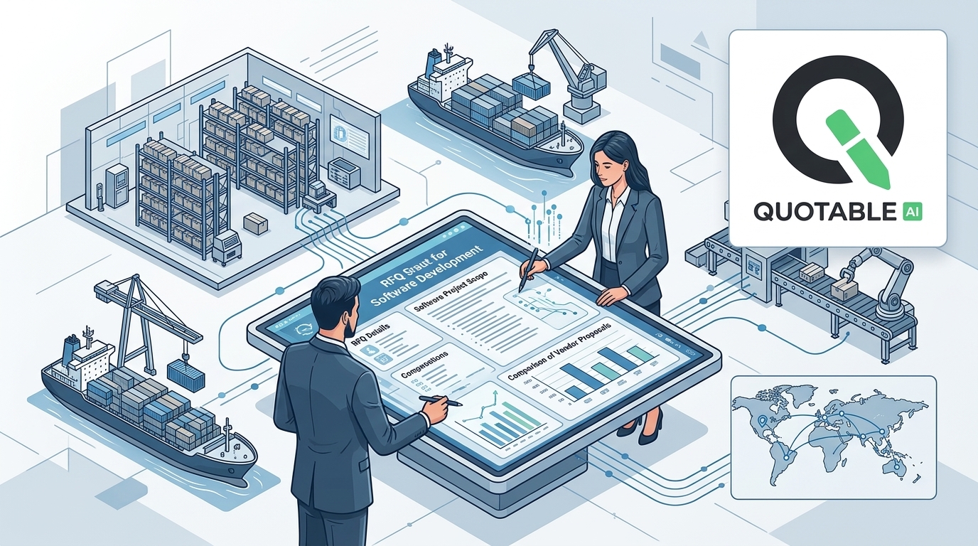 Business professionals reviewing supply chain software development dashboard with shipping, logistics, and global trade analytics