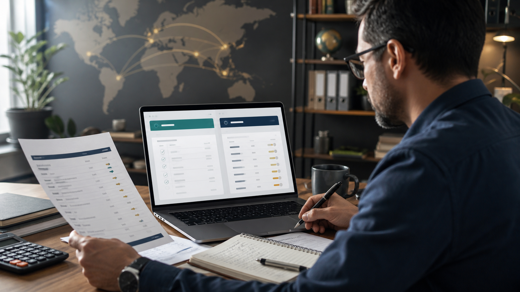 Business finance operator comparing two international payment platforms and their cross-border fees.