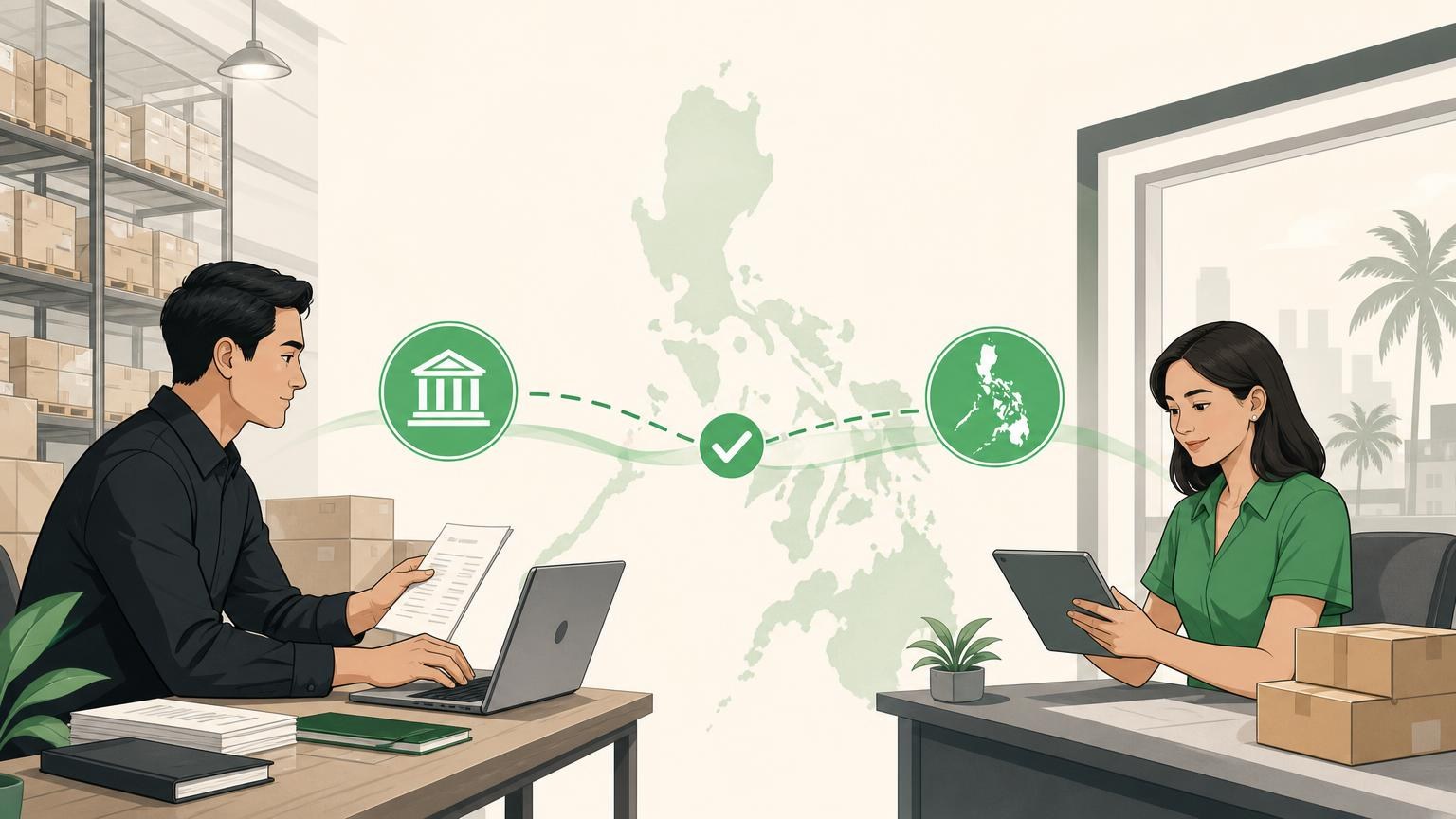 Business owner reviewing a cross-border supplier payment to the Philippines