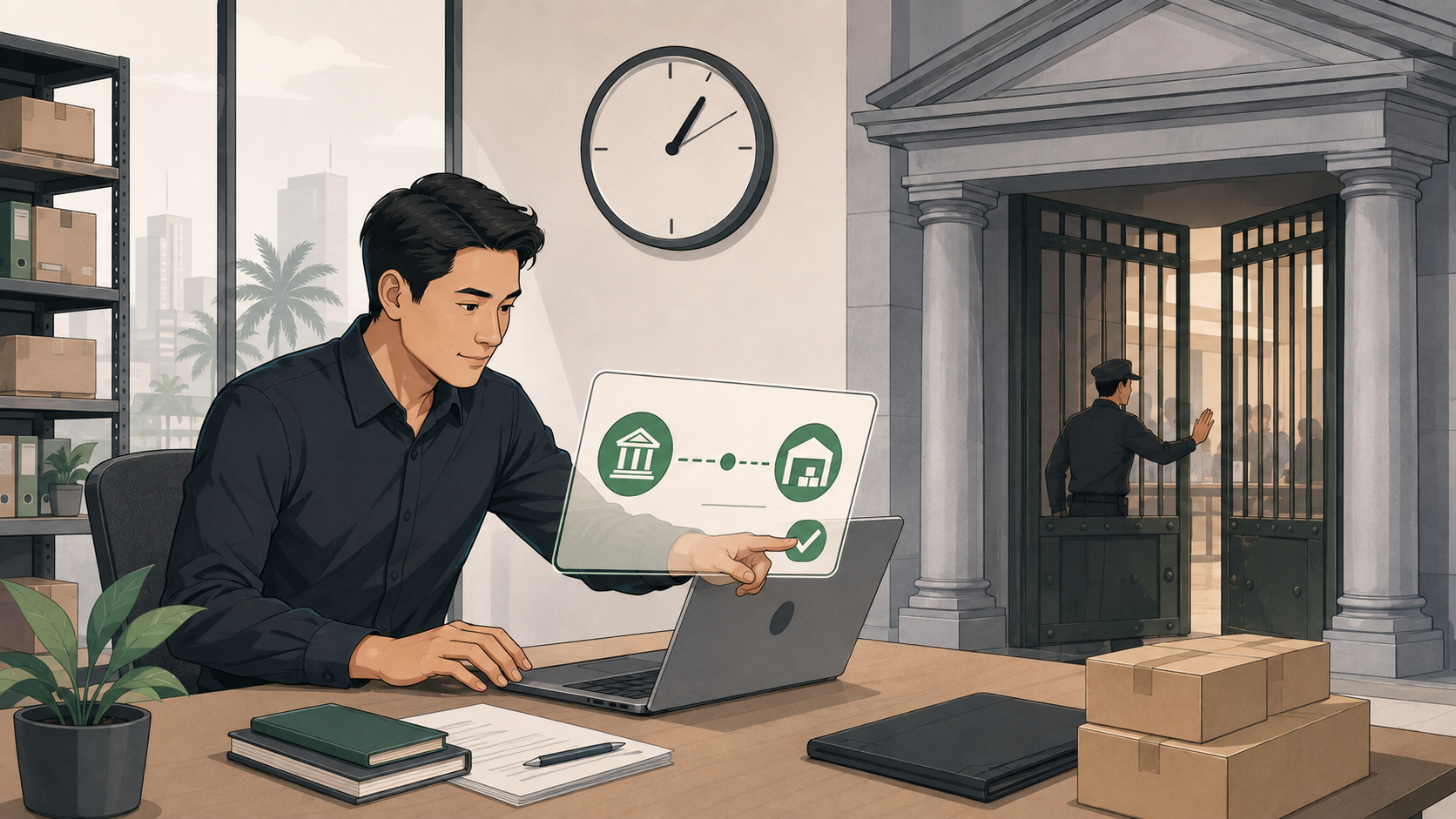 Finance manager submitting a payment before a bank cut-off time