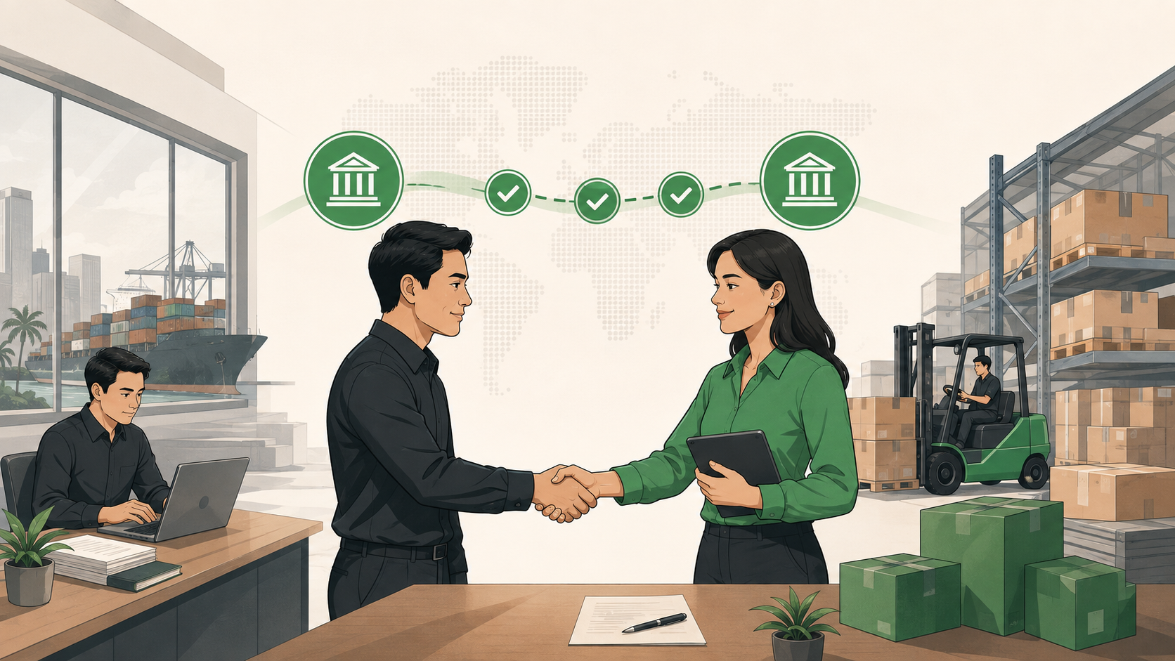 Buyer and supplier completing settlement of a business payment
