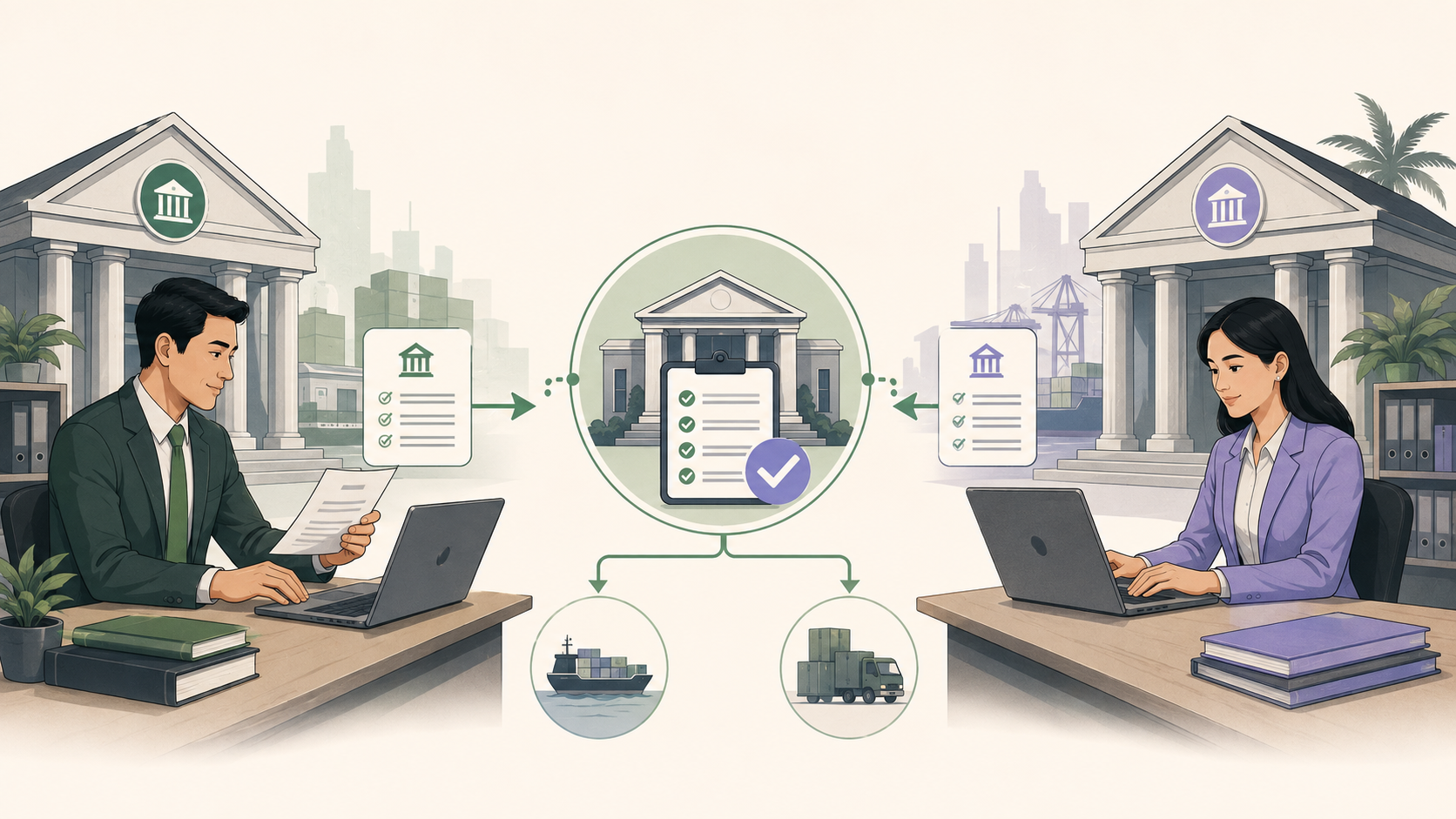 Two banks matching payment instructions through a clearing hub