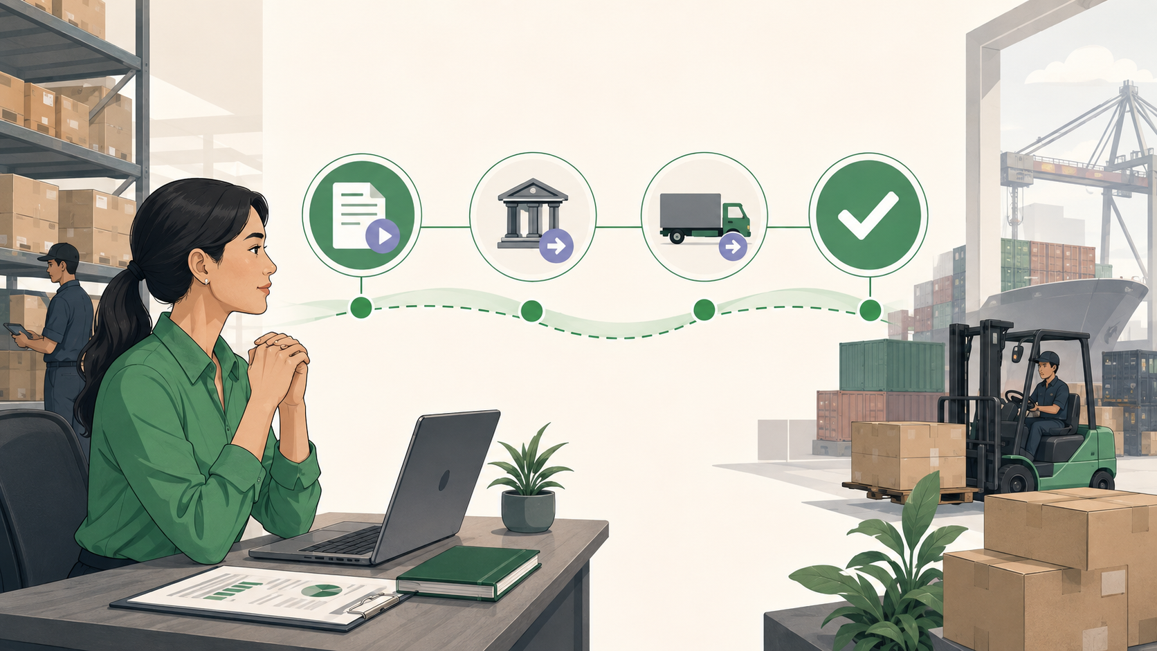 Operations manager reviewing stages of a supplier payment