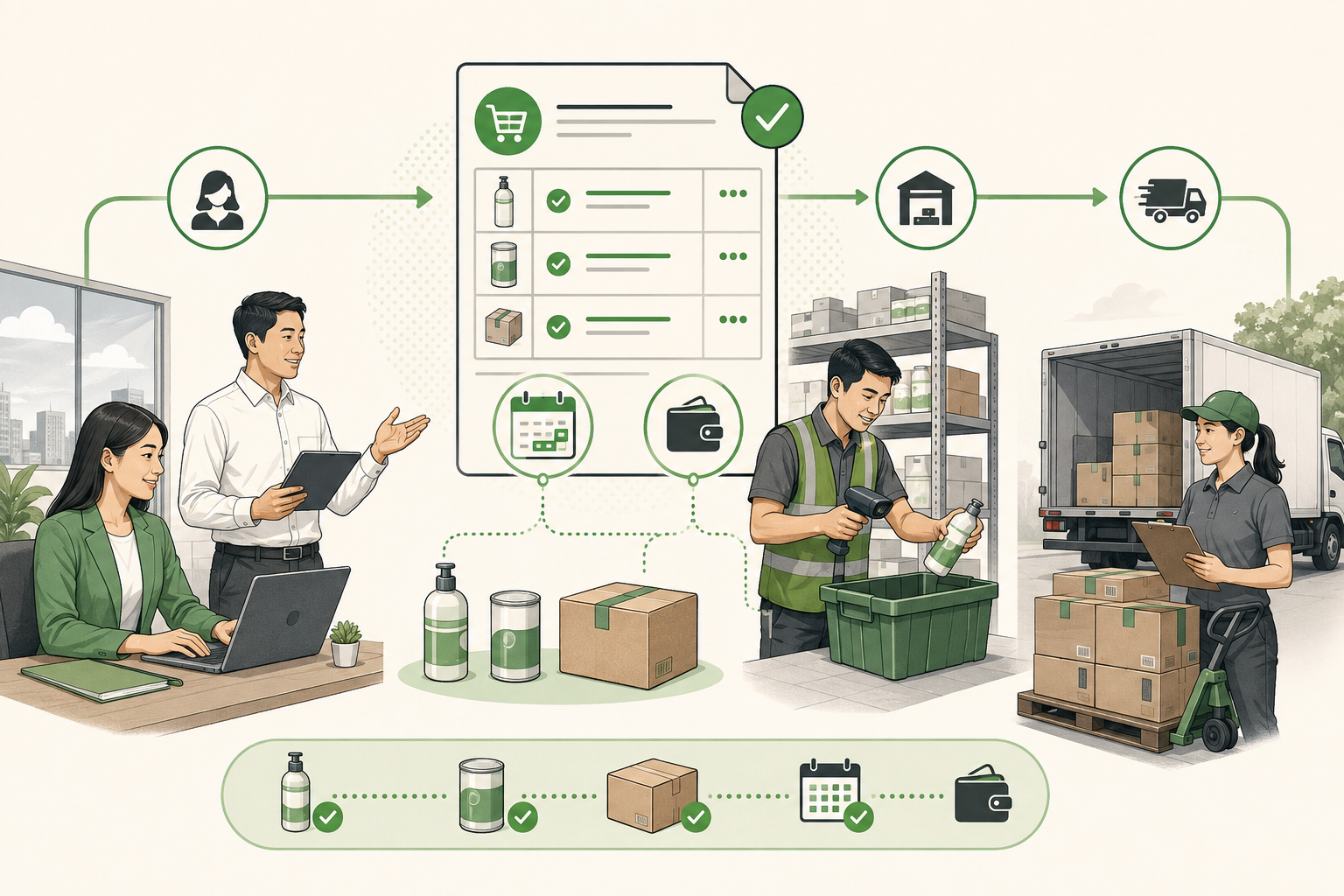 Confirmed sales order connecting customer details to warehouse fulfilment and delivery