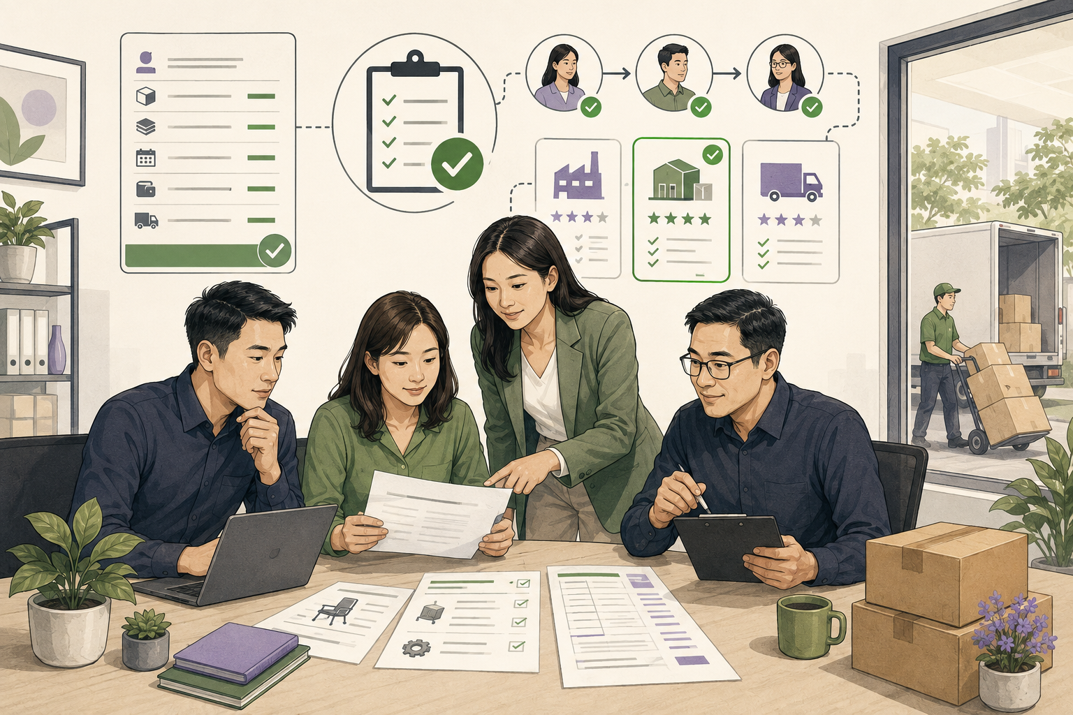 Editorial illustration explaining Purchase requisition in a B2B transaction