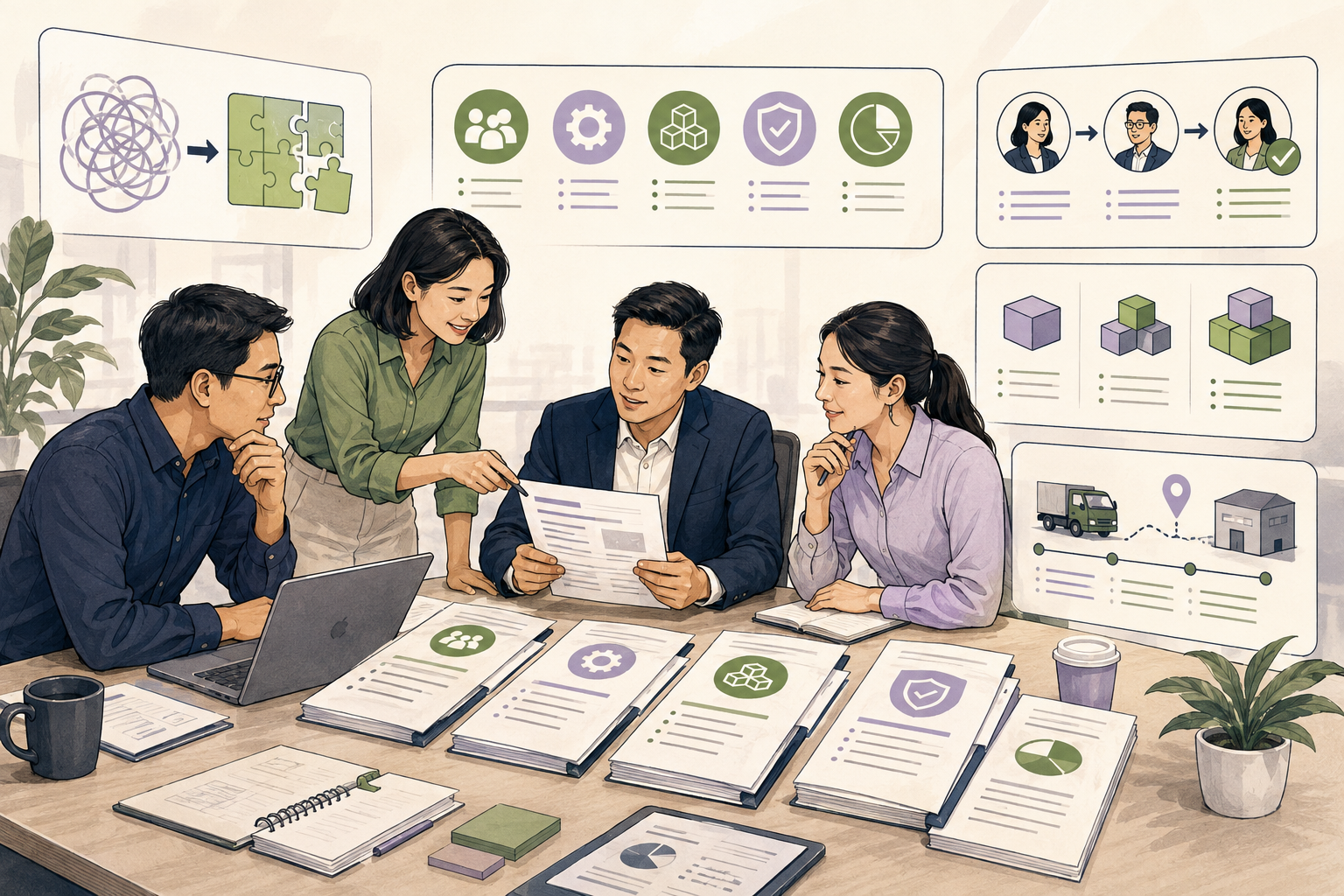 Editorial illustration explaining Request for proposal (RFP) in a B2B transaction