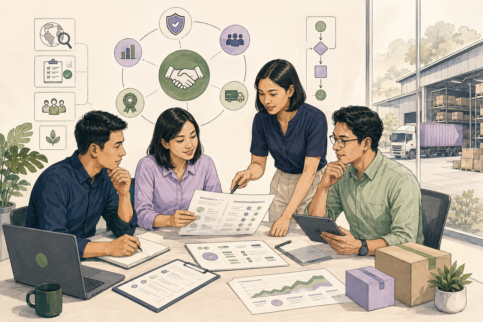 Editorial illustration explaining Strategic sourcing in a B2B transaction