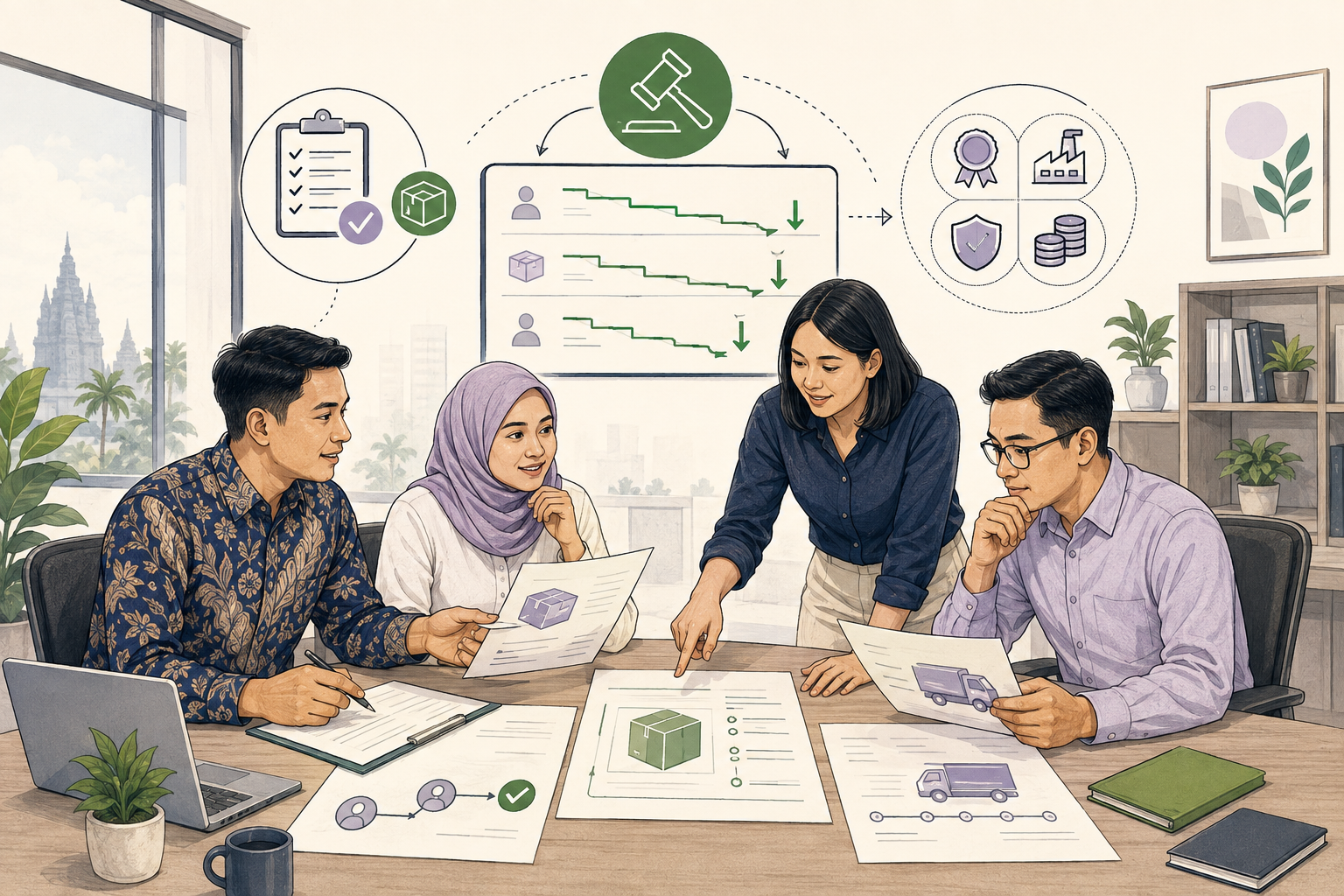 Editorial illustration explaining Reverse auction in a B2B transaction