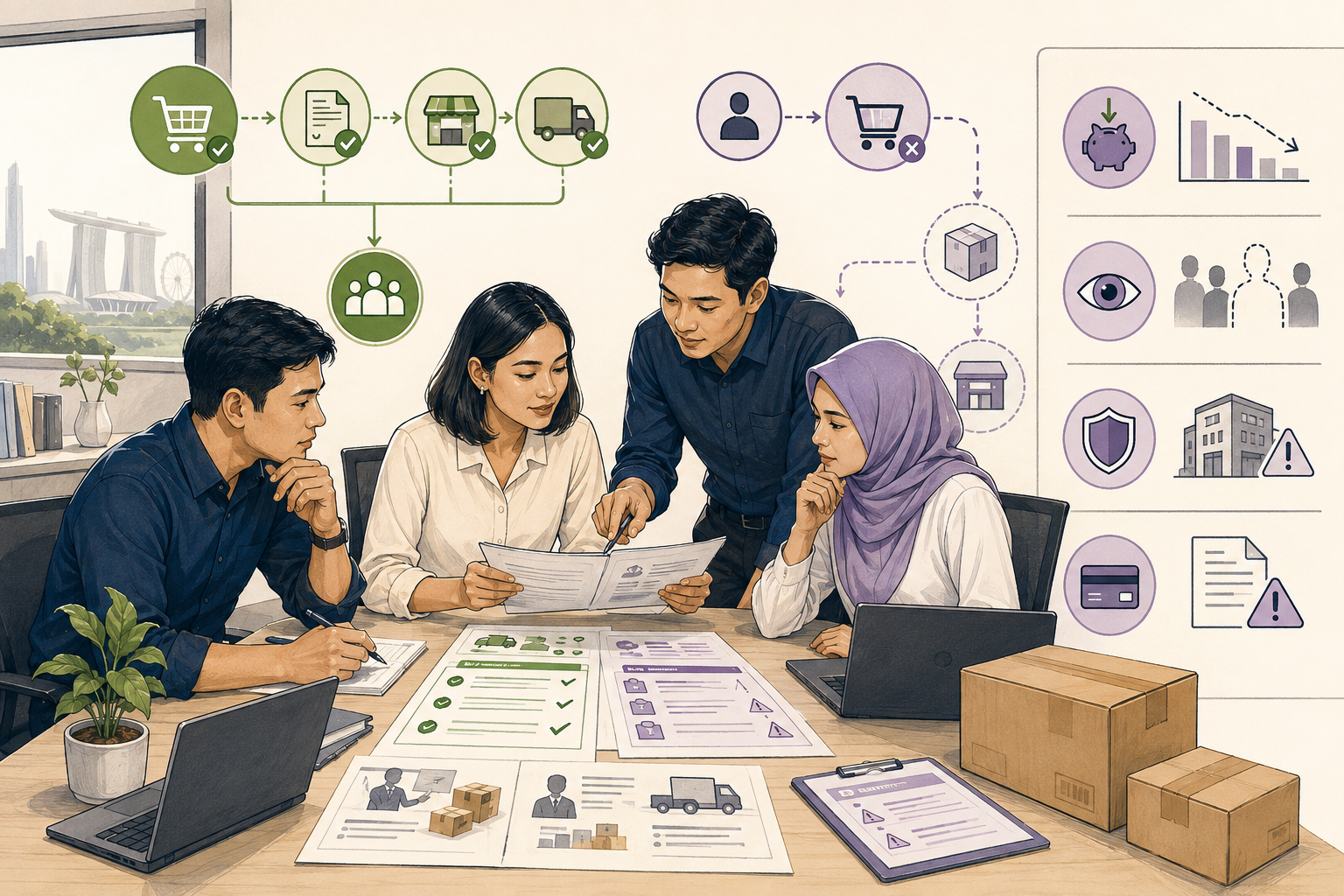 Editorial illustration explaining Maverick spend in a B2B transaction