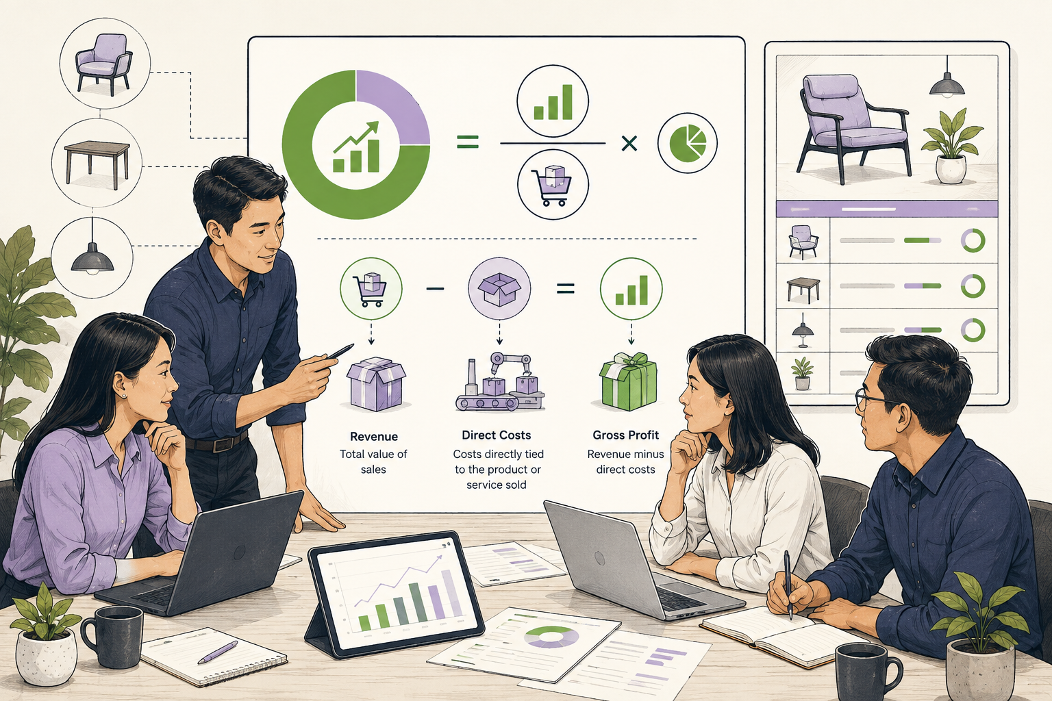 Editorial illustration explaining Gross margin in a B2B transaction